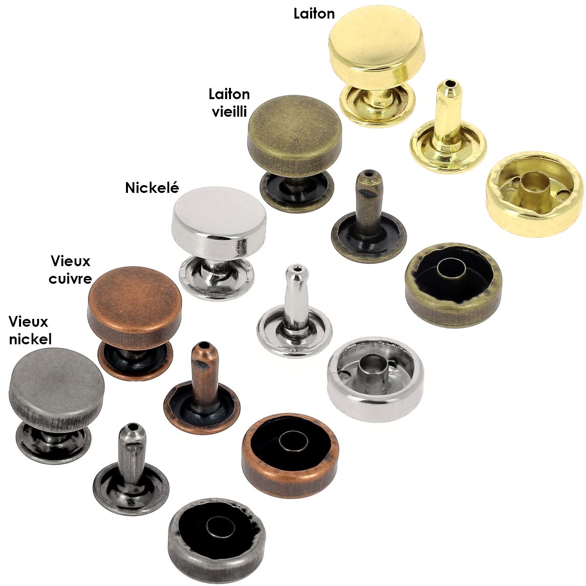 Rivets double calotte - Tête plate diamètre 11 mm - Accessoire pour le travail du cuir