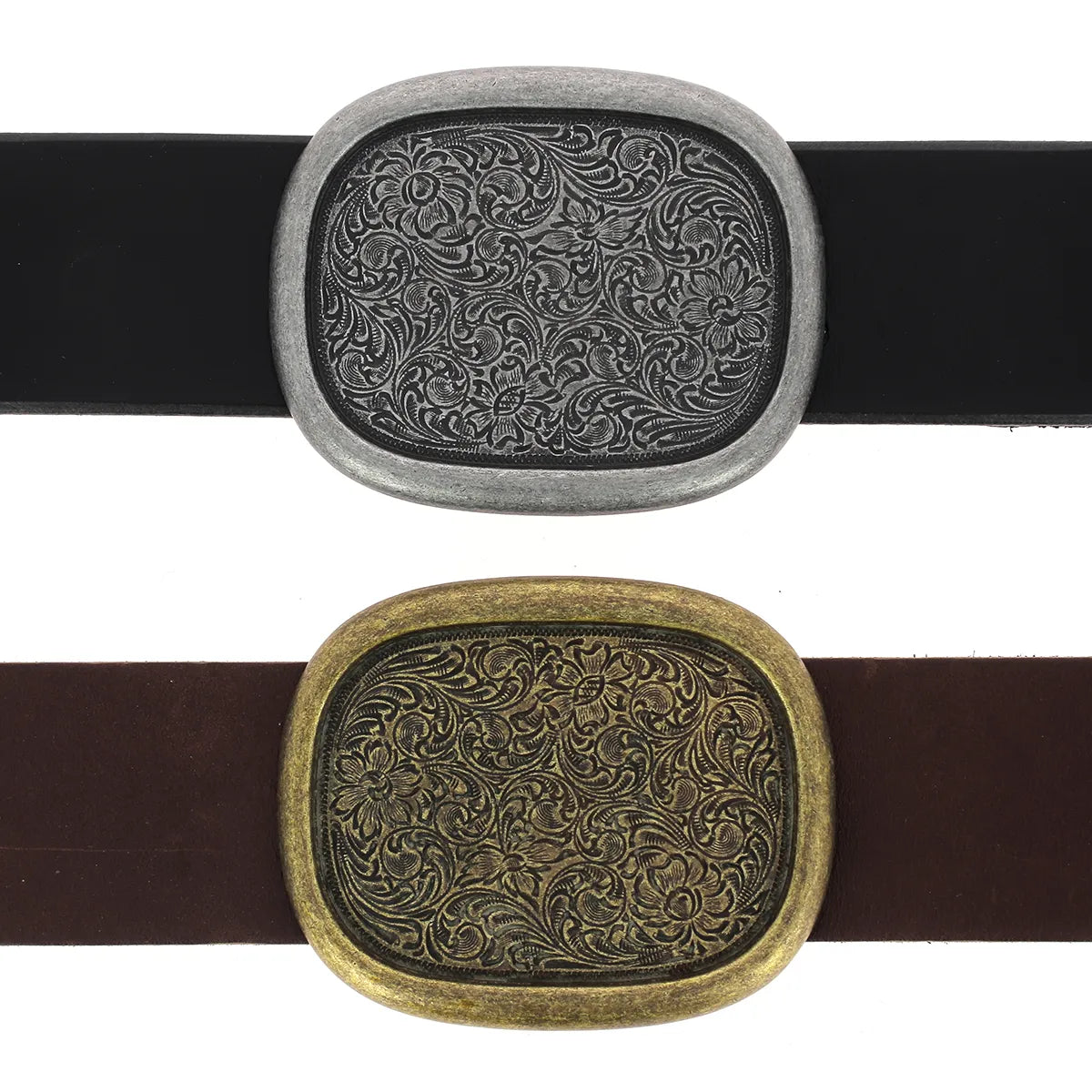 Ceinture en cuir 4 cm avec boucle ovale  motifs fleuris