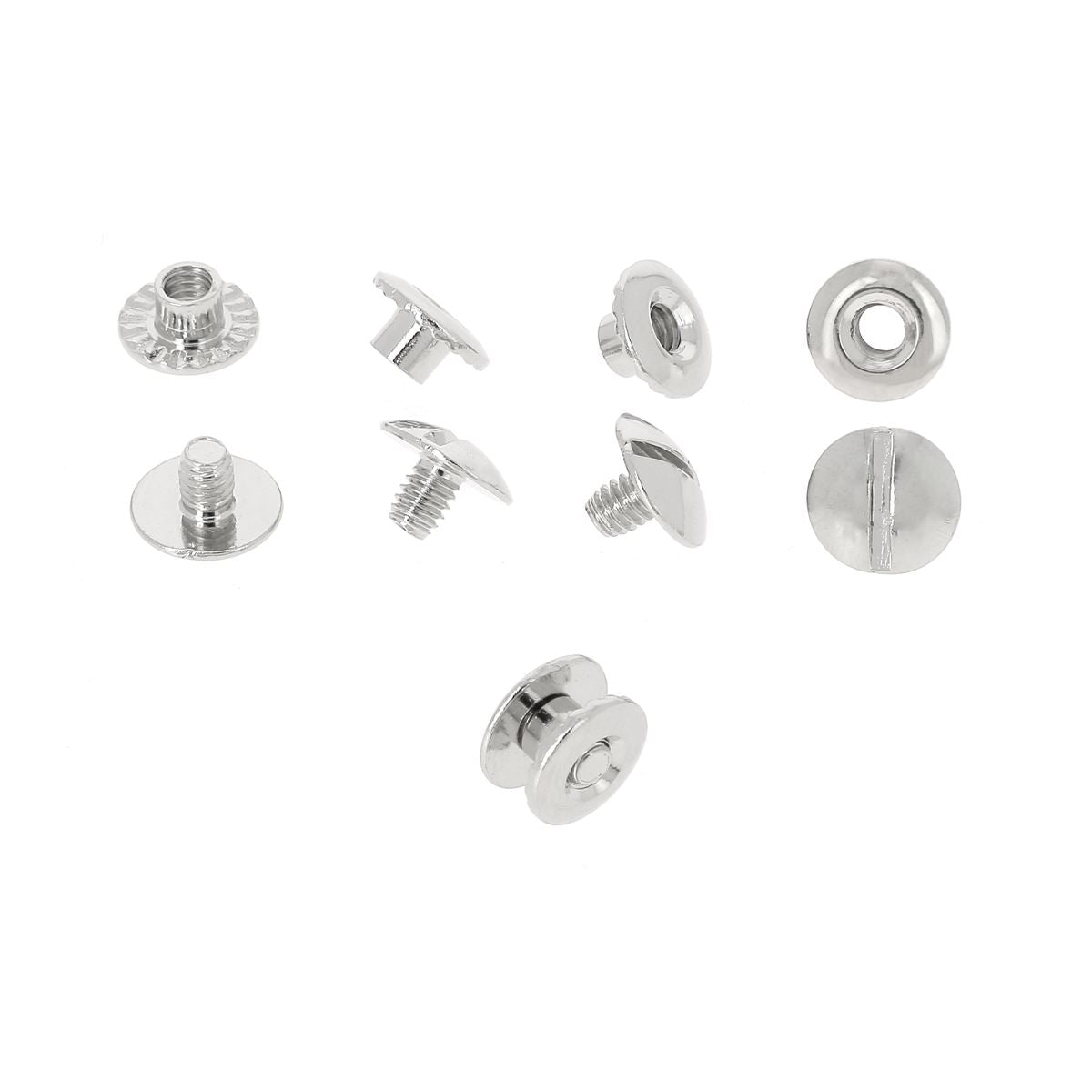 Vis Chicago avec tête fendue et trou – fixation pour cuir - Nickelé