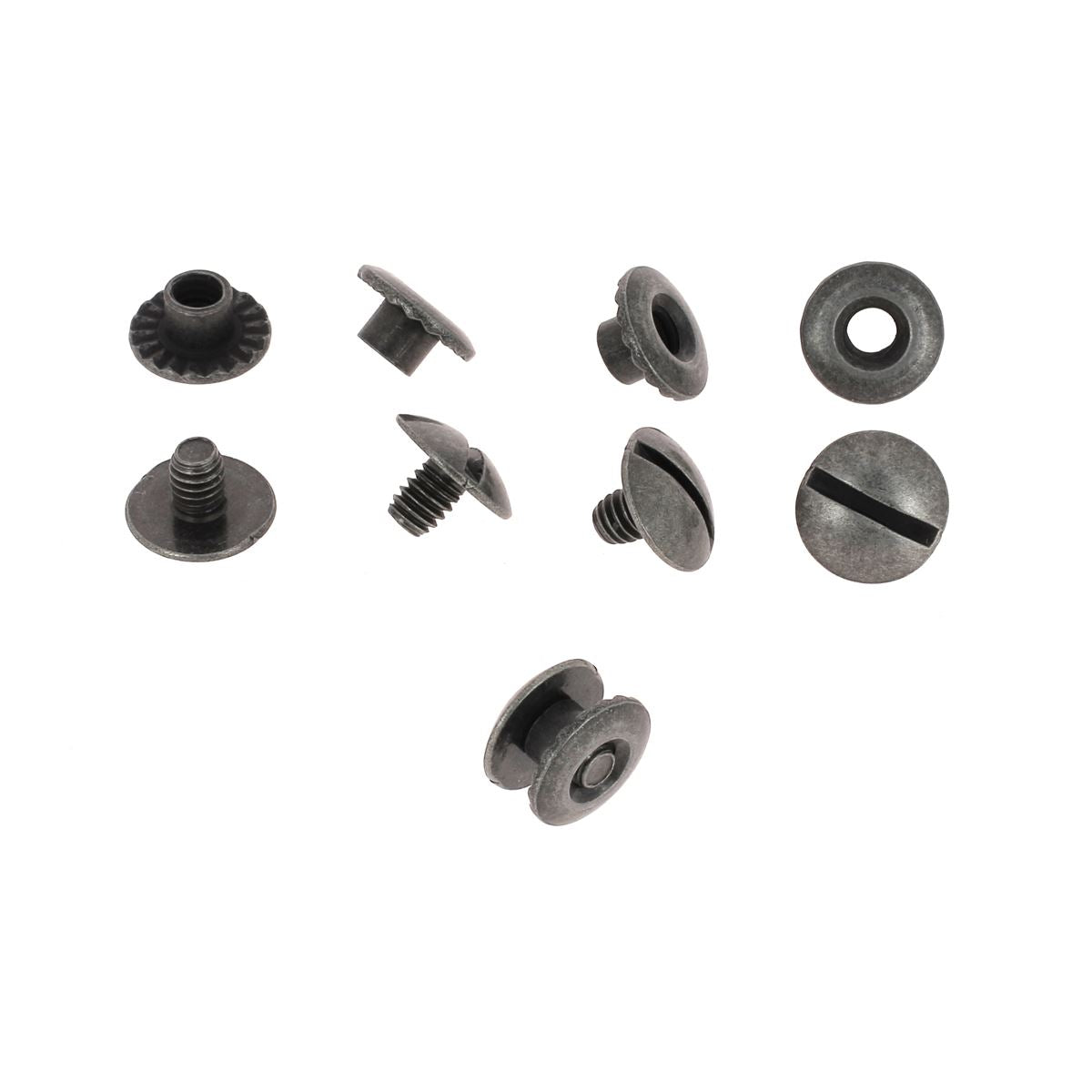 Vis Chicago avec tête fendue et trou – fixation pour cuir - Vieux nickel