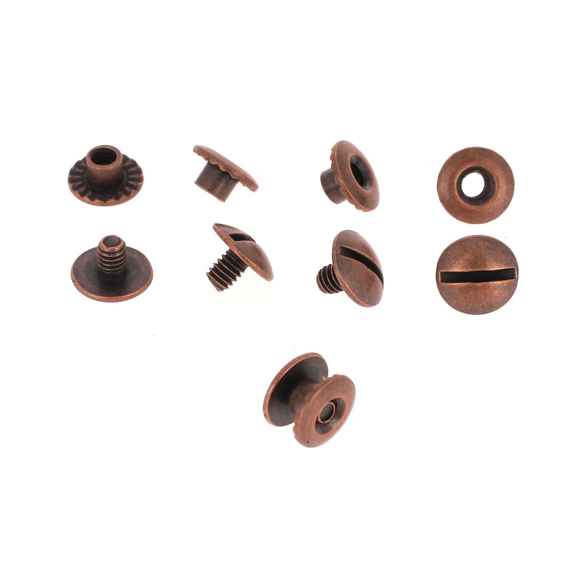 Vis Chicago avec tête fendue et trou – fixation pour cuir - Vieux cuivre