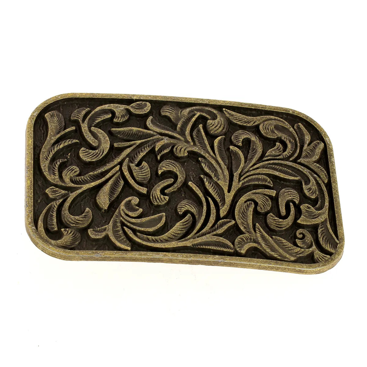 Boucle de ceinturon rectangulaire Sheridan fleuri 40mm, laiton vieilli