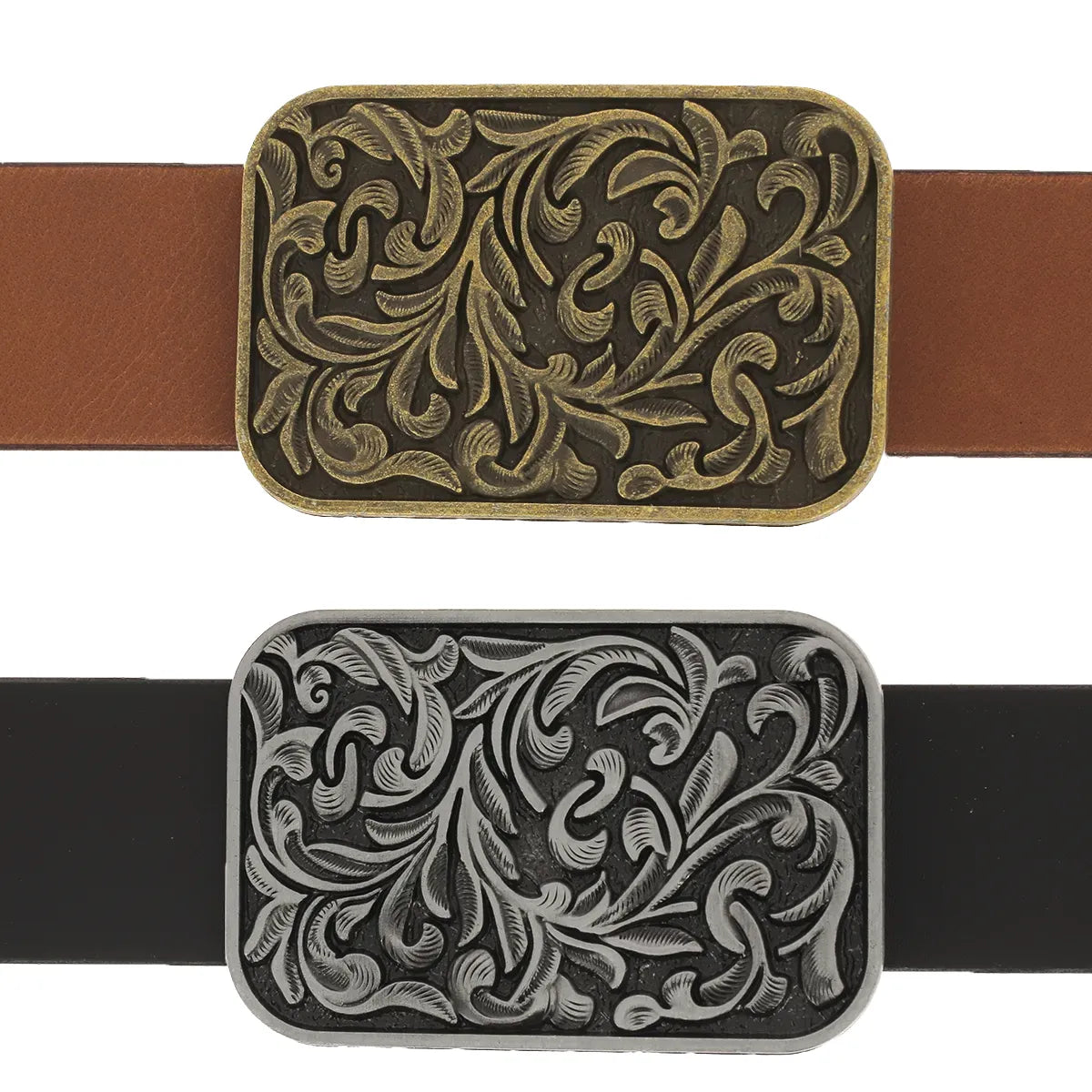 Ceintures en cuir avec boucle style Sheridan : motifs floraux en relief