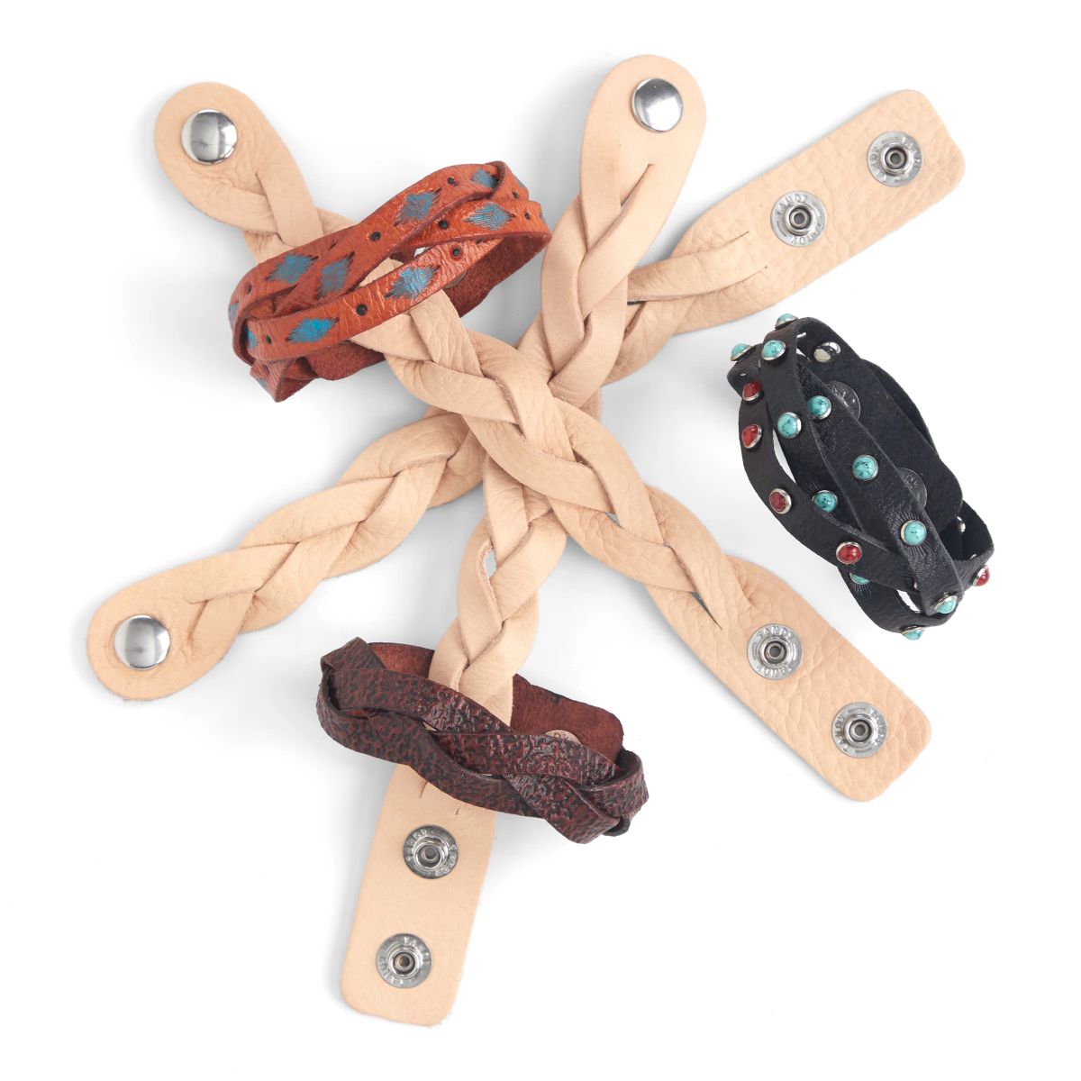 Kit pour 3 bracelets en cuir tressés - 25 mm - 44168-03