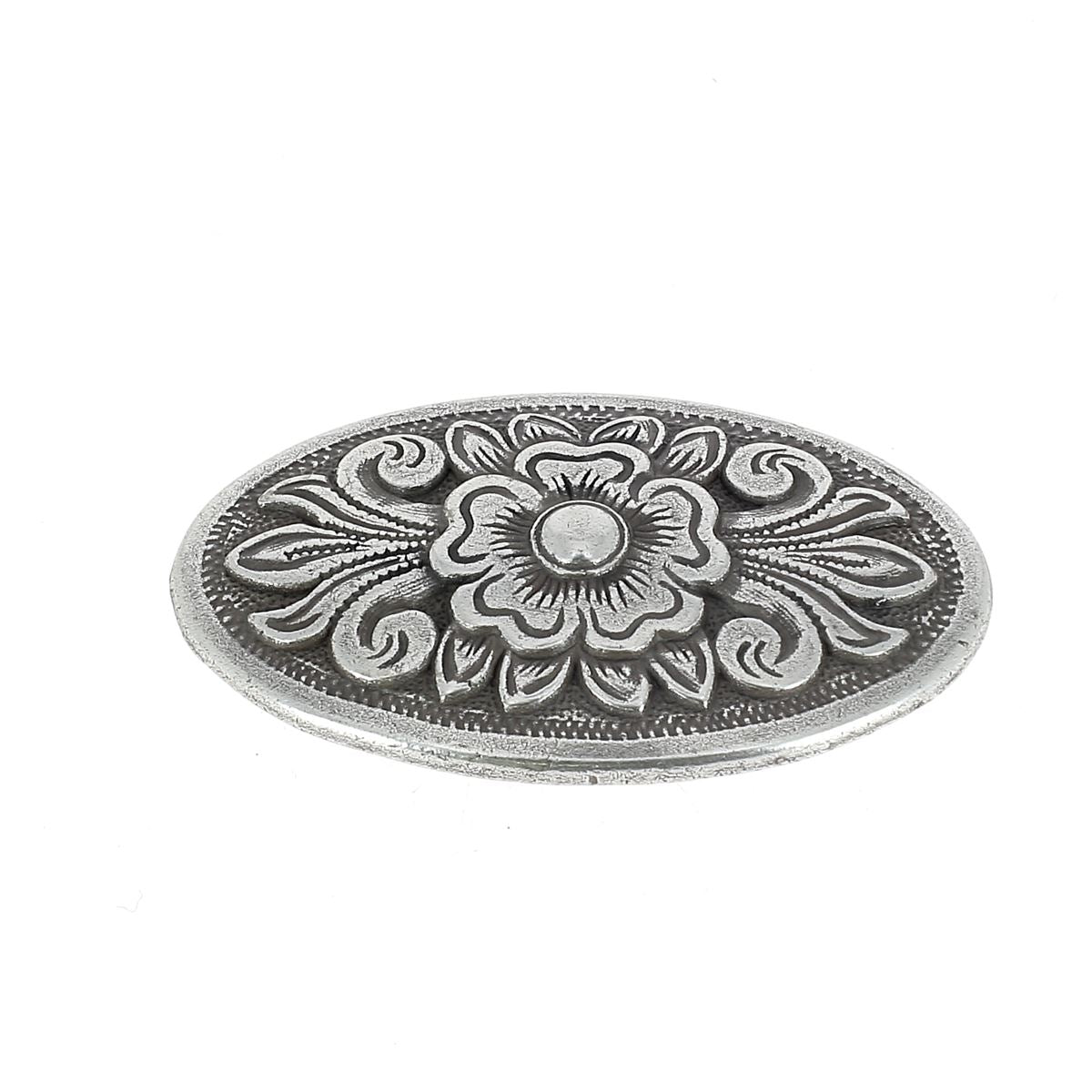 Concho décoratif pour cuir - Concho à visser ovale - Style floral - 26x43mm - Argent vieilli