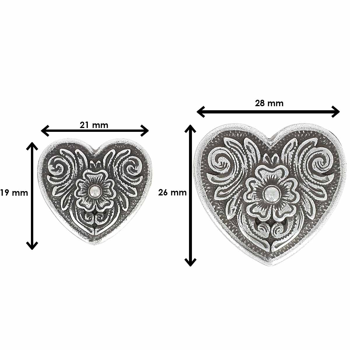 Concho à visser FLORAL Coeur - Argent vieilli