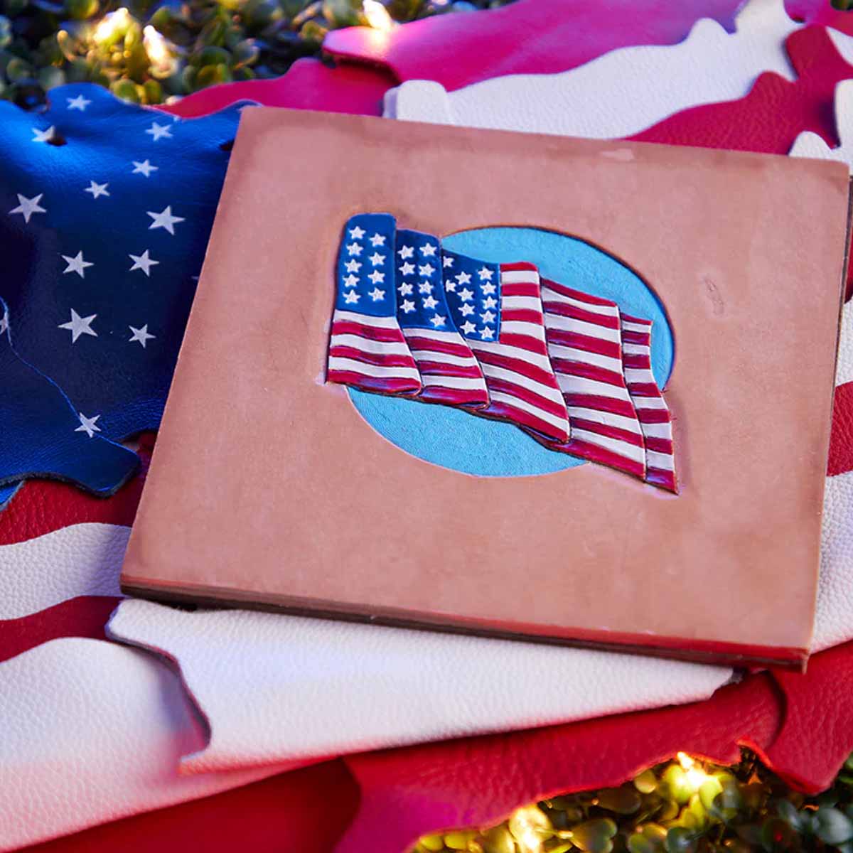 Calque réutilisable pour transfert de motifs sur cuir - DRAPEAU AMERICAIN - Deco Cuir