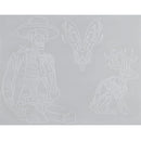 Calque réutilisable Tandy Leather pour transfert de motifs sur cuir, avec illustration de jackalope et squelette du sud-ouest.