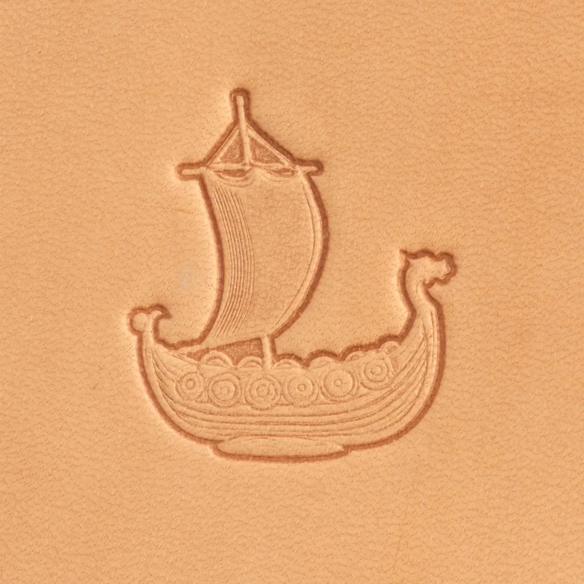 Outil Matoir 3D de Tandy Leather pour cuir, représentant un bateau Viking sculpté en relief.