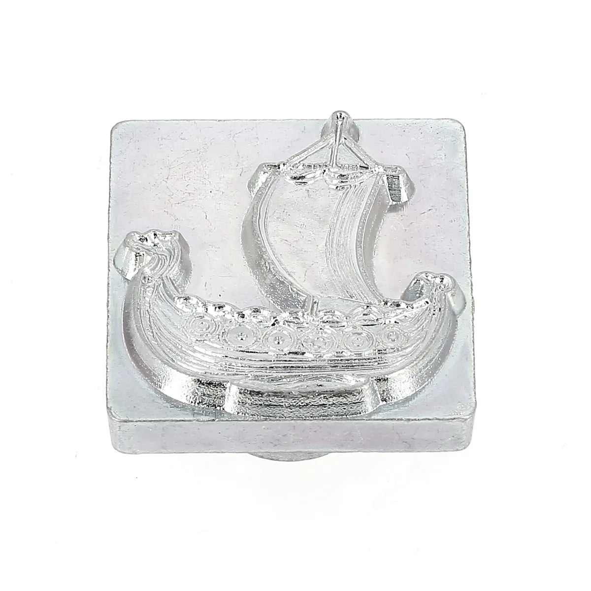 Outil Matoir 3D Tandy Leather pour cuir, représentant un bateau viking, en plastique noir avec texture détaillée.