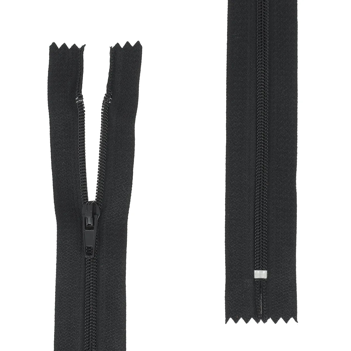 Fermeture à glissière noire en nylon. Plusieurs longueurs disponibles. Fermeture zippée idéale pour la fabrication de maroquinerie, vêtement, ameublement...