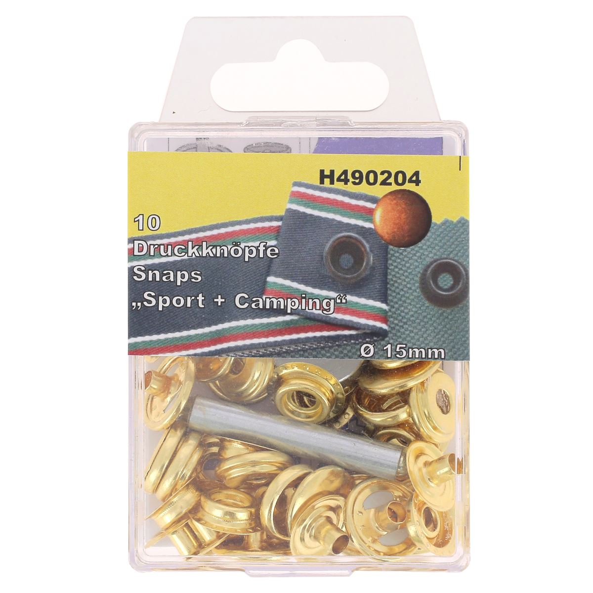 Kit 10 boutons pression doré 15 mm + outil de pose