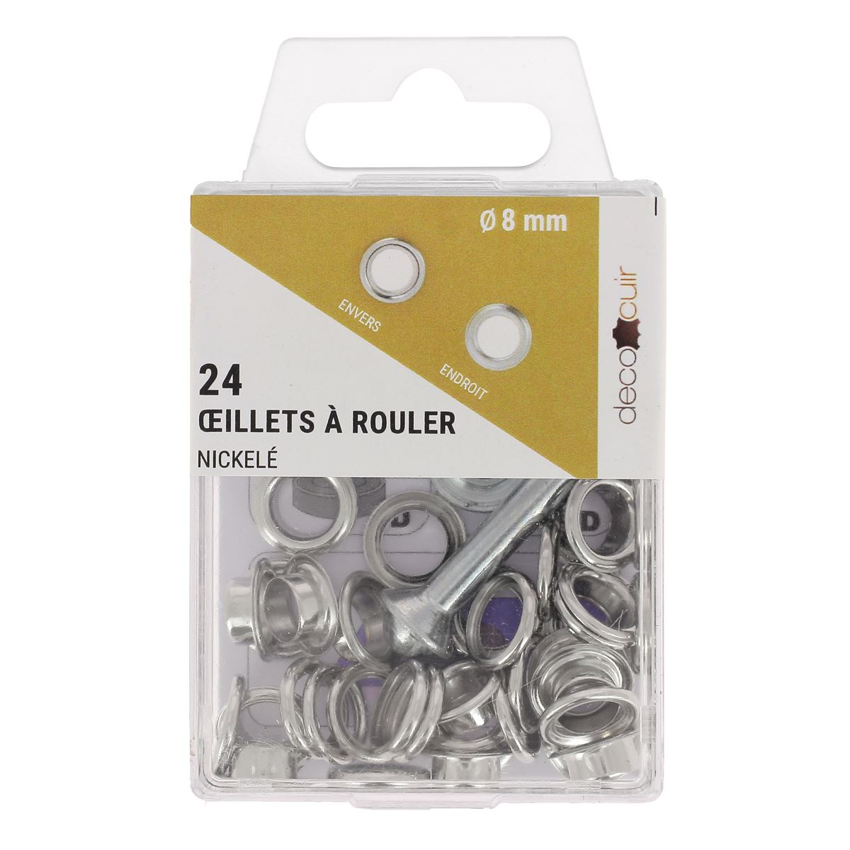 Kit Oeillets à rouler 8 mm nickelé et outils de pose - Deco Cuir