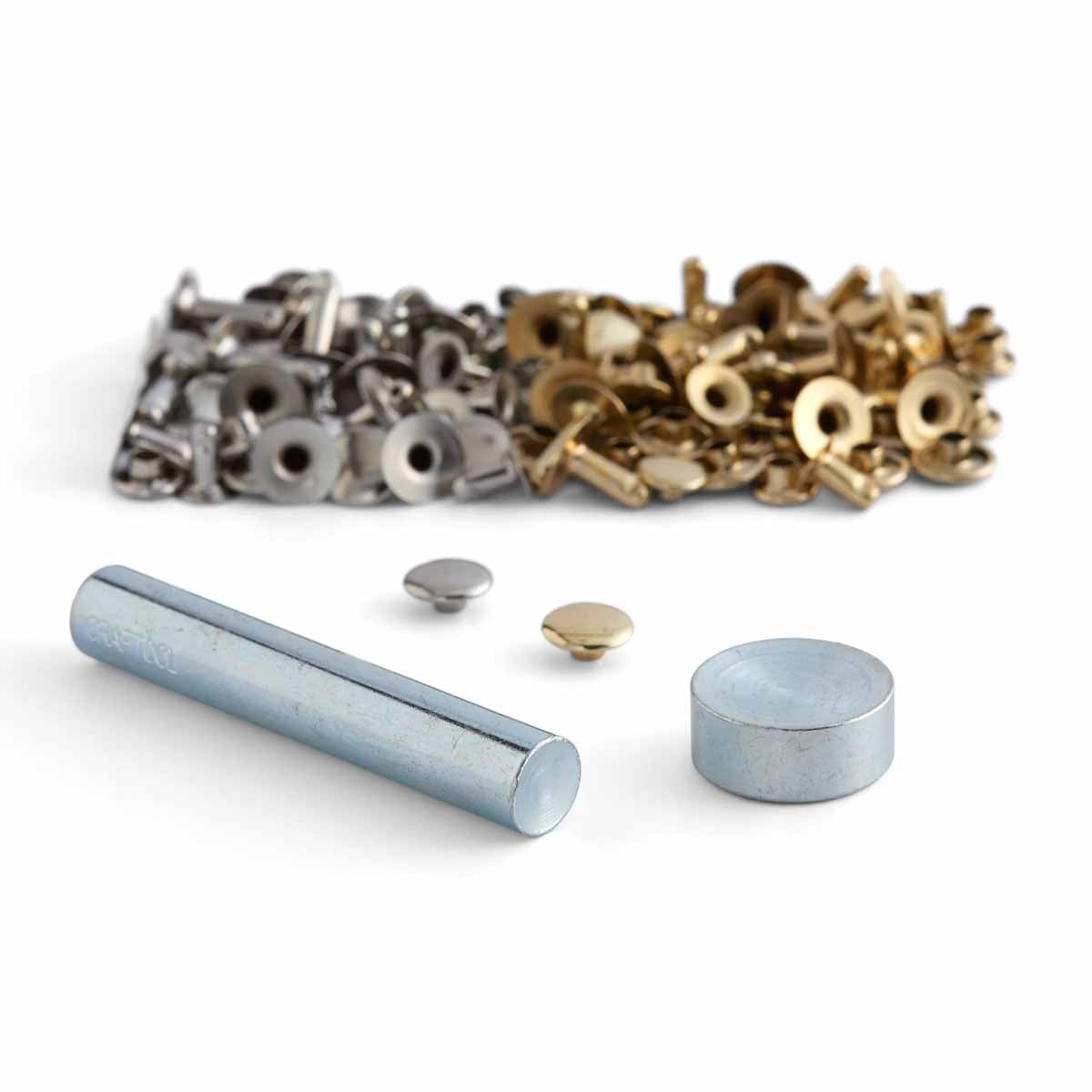 Kit de 60 rivets en acier et outils de pose - LAITON et NICKELÉ - Tandy Leather 3635-00