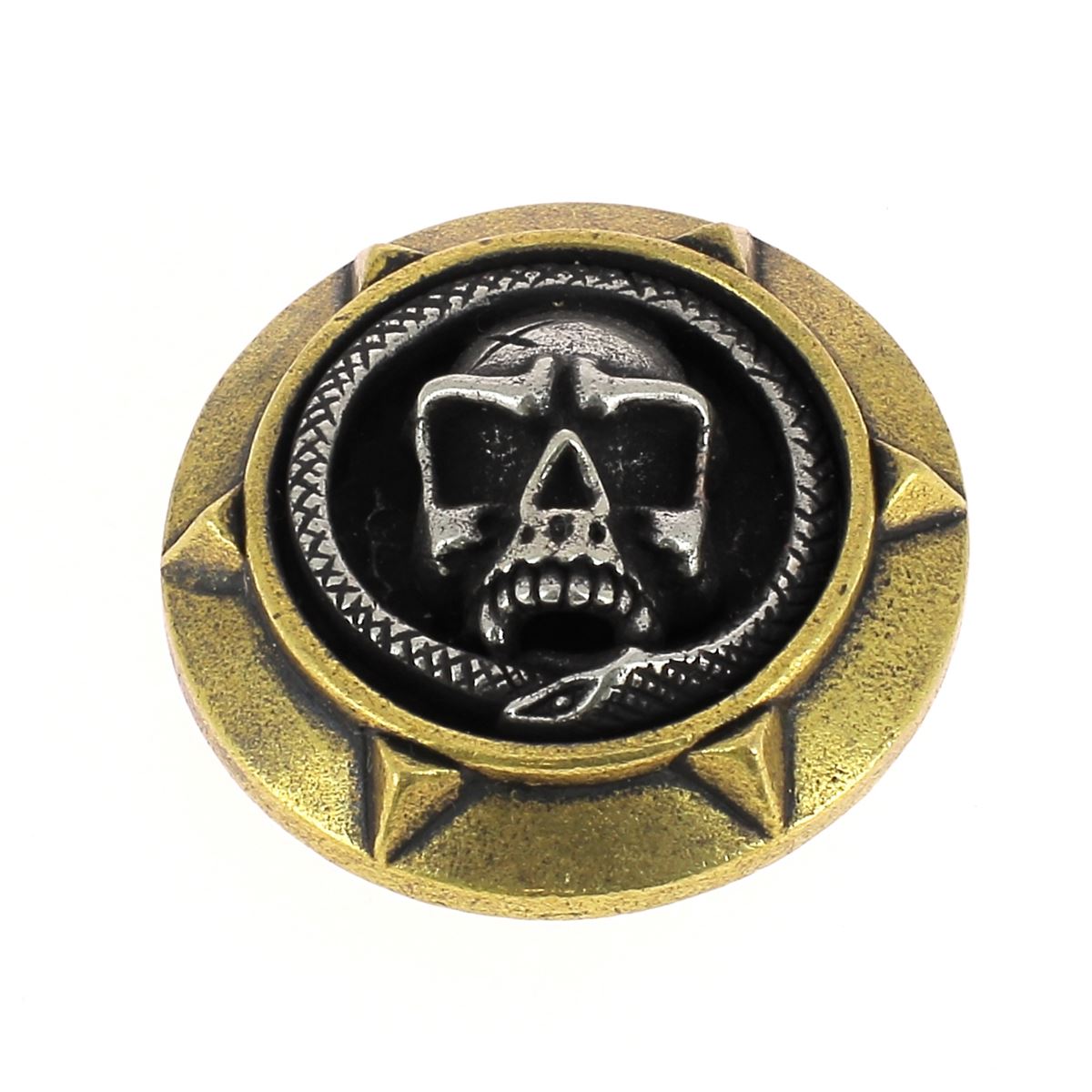 Concho rond - Accessoire pour cuir - Tête de mort et serpent