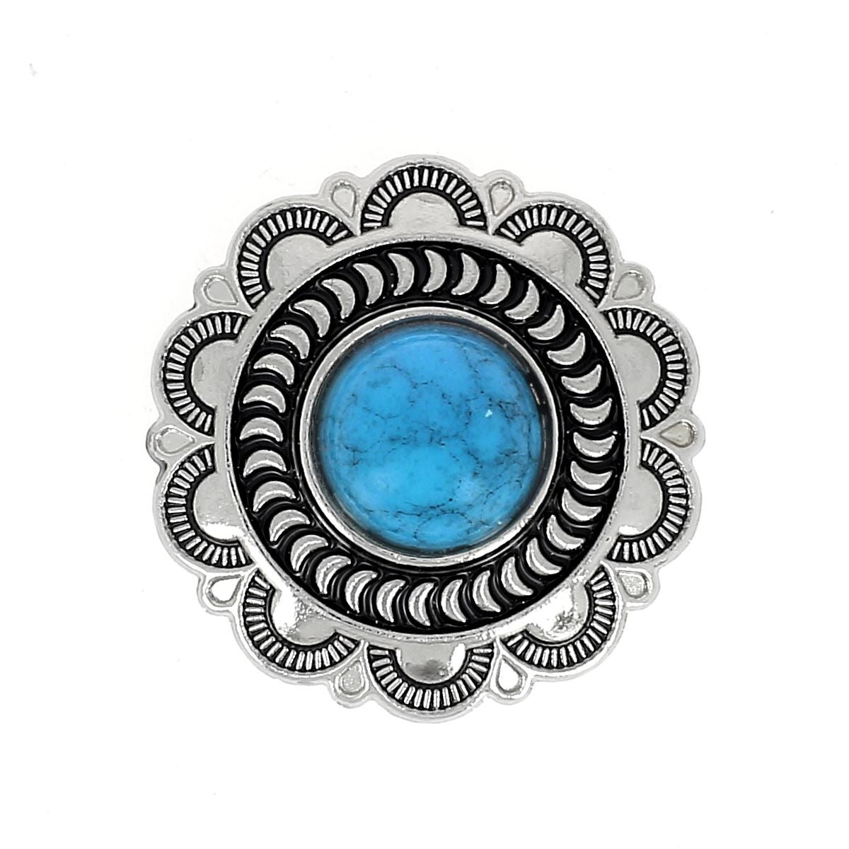 Concho à visser ROND Fleur bleue - 25mm - Nickelé