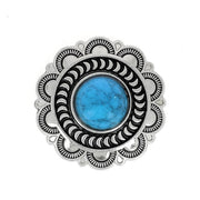 Concho à visser rond fleur bleue de 25mm en nickelé, accessoire en métal pour décoration ou customisation.