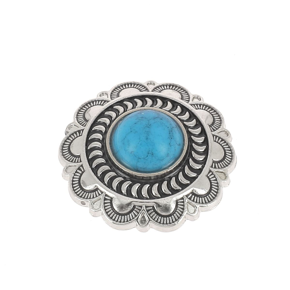 Concho décoratif pour cuir - Motif fleur avec pierre bleue