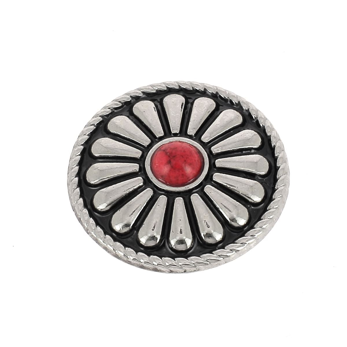 Concho à visser ROND Pâquerette - 26mm - Nickelé pierre rouge