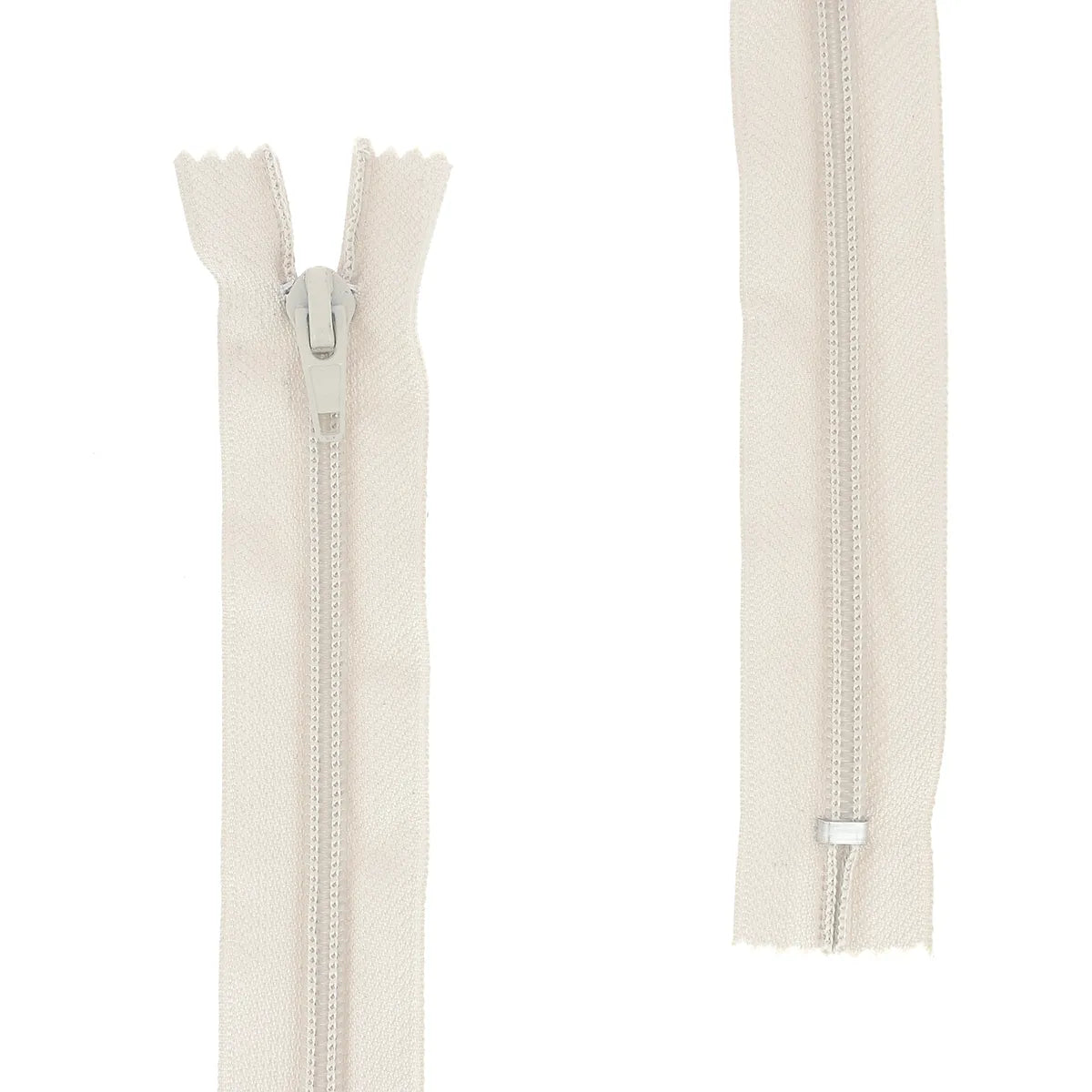 Fermeture éclair en nylon couleur beige naturel de 6 mm de largeur, plusieurs longueurs disponibles