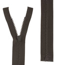Fermeture éclair séparable en plastique couleur marron foncé. Fermeture à glissière de 6 mm d'épaisseur de maille