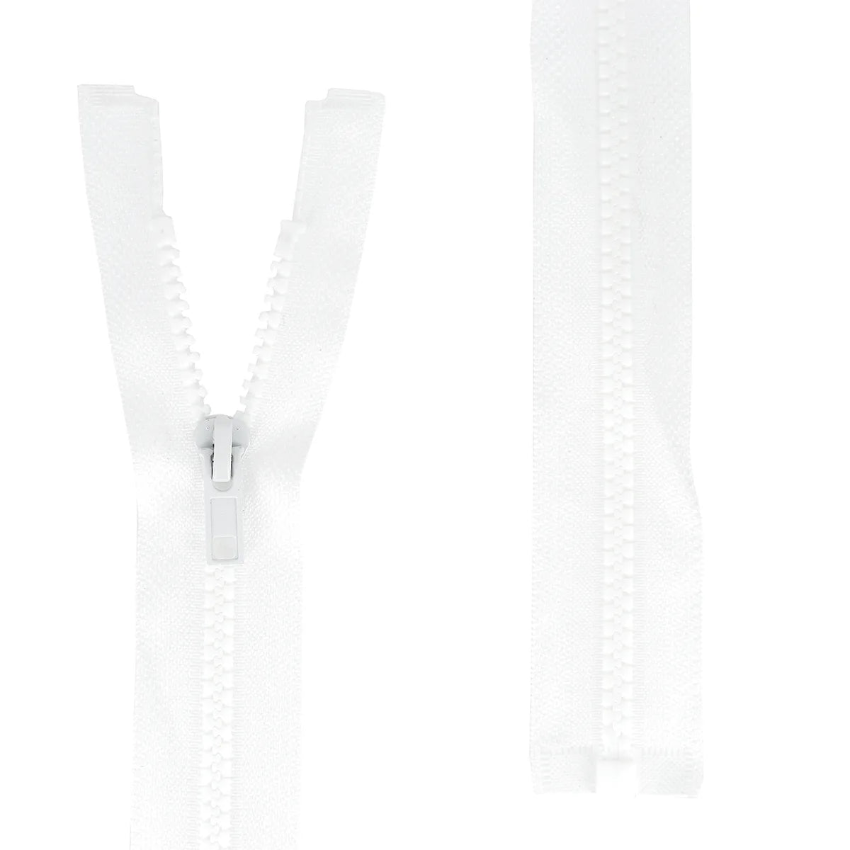 Fermeture éclair séparable en plastique couleur blanche. Fermeture à glissière blanche de 6 mm d'épaisseur de maille