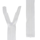 Fermeture éclair séparable en plastique couleur blanche. Fermeture à glissière blanche de 6 mm d'épaisseur de maille