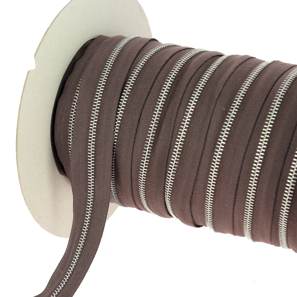 Fermeture à glissière au mètre couleur marron chocolat maille nickelé largeur 4 mm