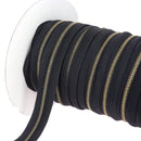 Fermeture éclair au mètre, fermeture noire avec finition en métal laiton dorée largeur 4 mm