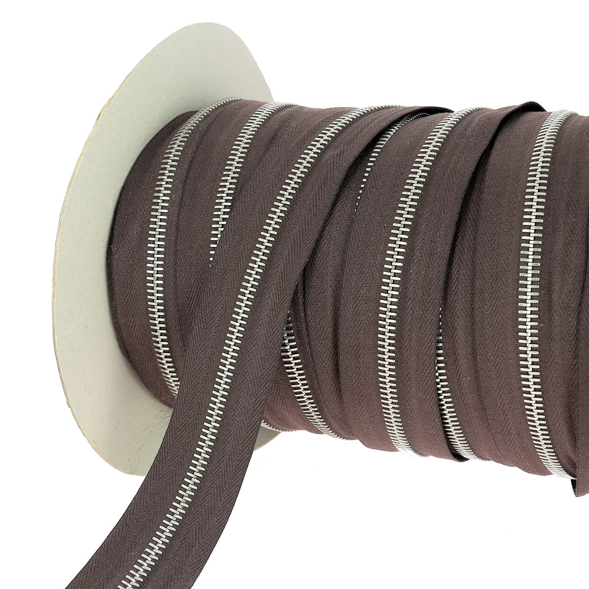 Fermeture à glissière au mètre marron chocolat largeur 6 mm nickelé pour création de sac, pochette...