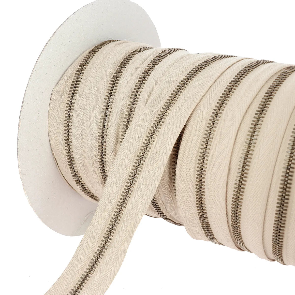 Fermeture à glissière au mètre largeur 6 mm finition laiton vieilli ruban couleur beige
