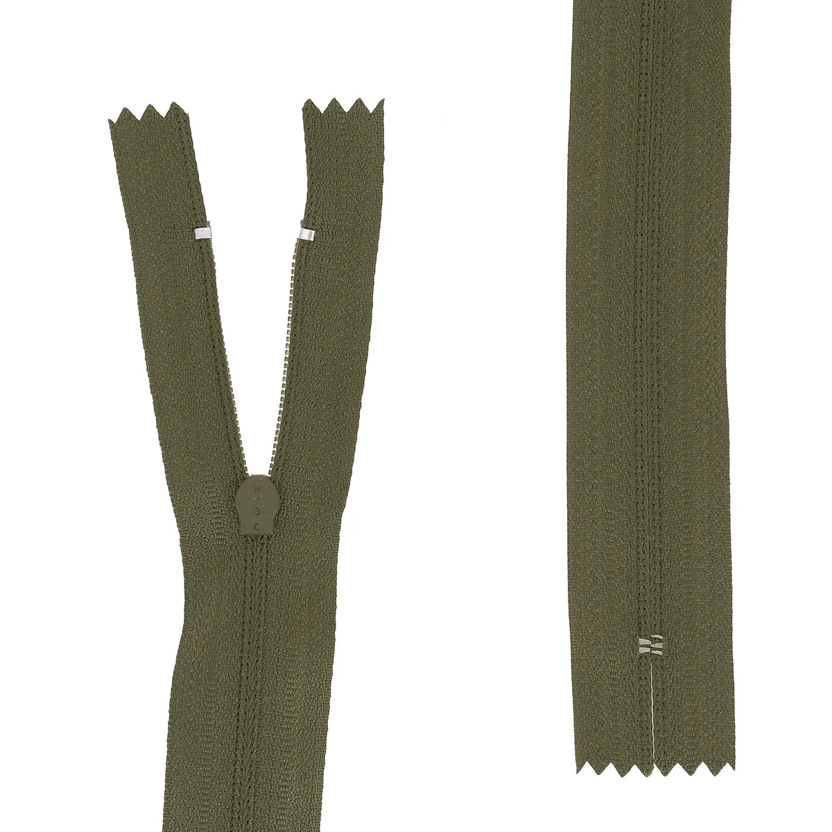 Fermeture à glissière en nylon non-séparable couvert vert foncé de largeur de maille 4 mm, plusieurs longueurs au choix