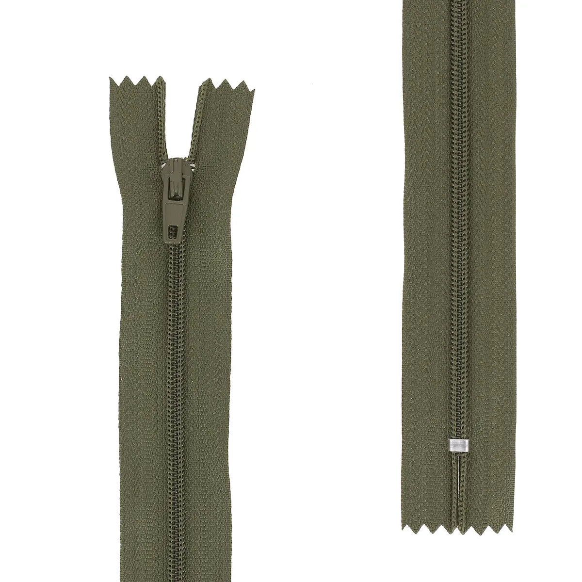 Fermeture zippée vert foncé en nylon de 4 mm de large de maille. Fermeture à glissière non-séparable disponible dans plusieurs longueurs