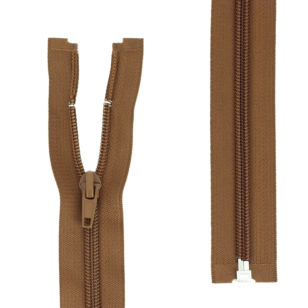 Fermeture à glissière marron clair de 6 mm de largeur de maille.
