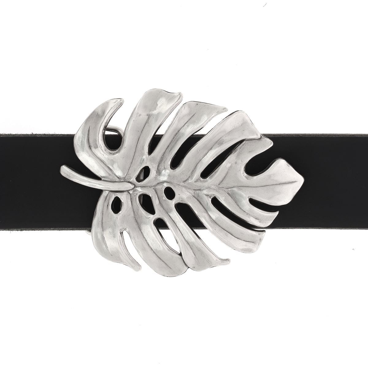 Boucle de ceinturon feuille - LIV - ARGENT VIEILLI - 40 mm - Deco Cuir