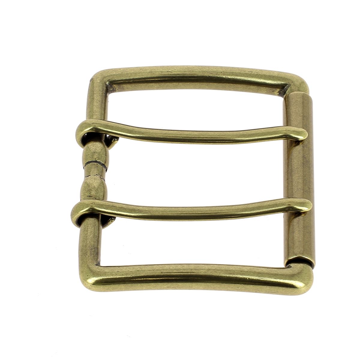 Boucle de ceinture à double ardillon et à rouleau en laiton massif NAO - LAITON VIEILLI - 50mm