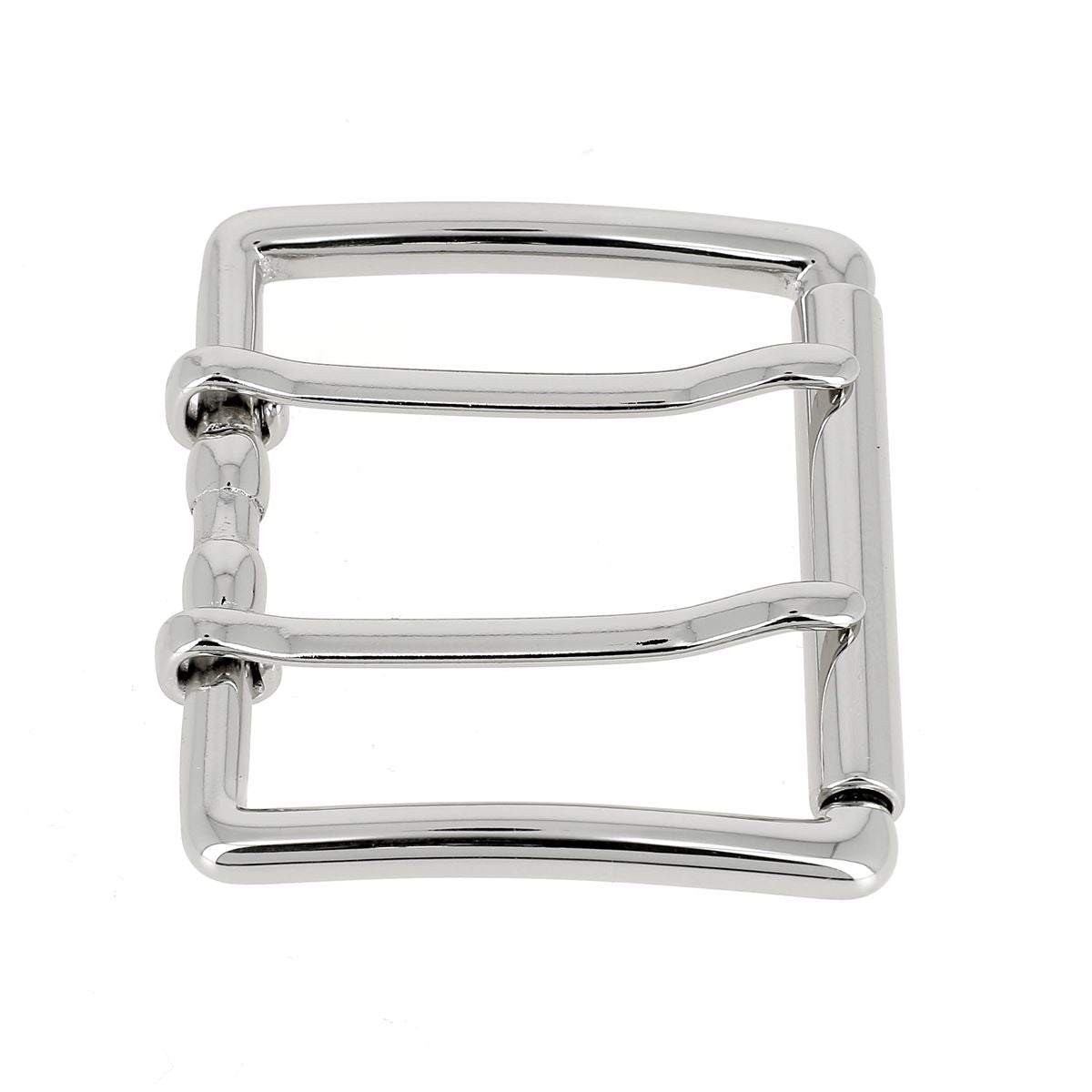 Boucle de ceinture à double ardillon et à rouleau en laiton massif NAO - Nickelé - 50mm