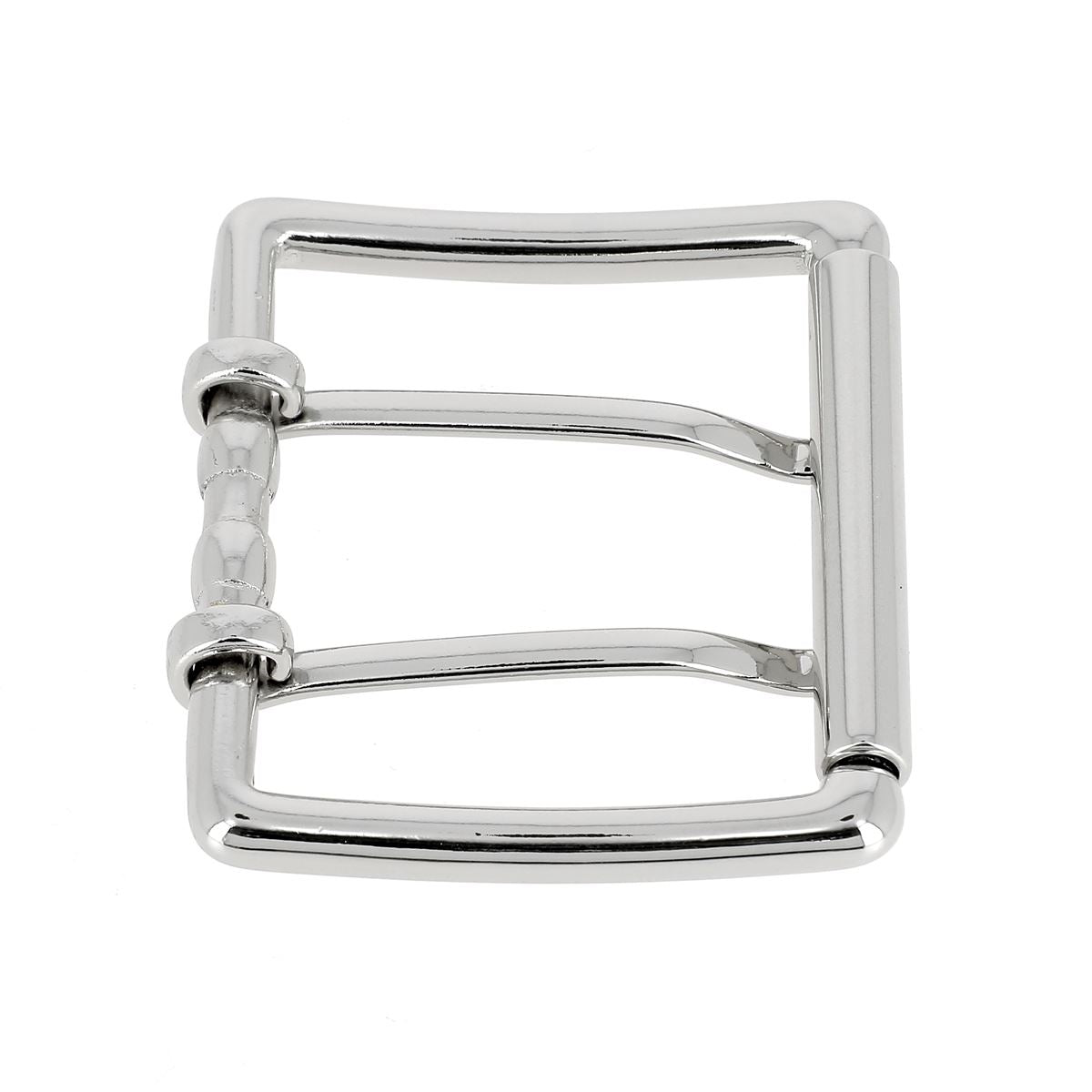 Boucle de ceinture à double ardillon et à rouleau en laiton massif NAO - Nickelé - 50mm