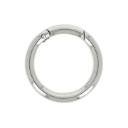 Mousqueton rond nickelé de bouclerie, fabriqué en Italie, avec boucle en métal robuste et finition brillante, pour fixation ou attaches.