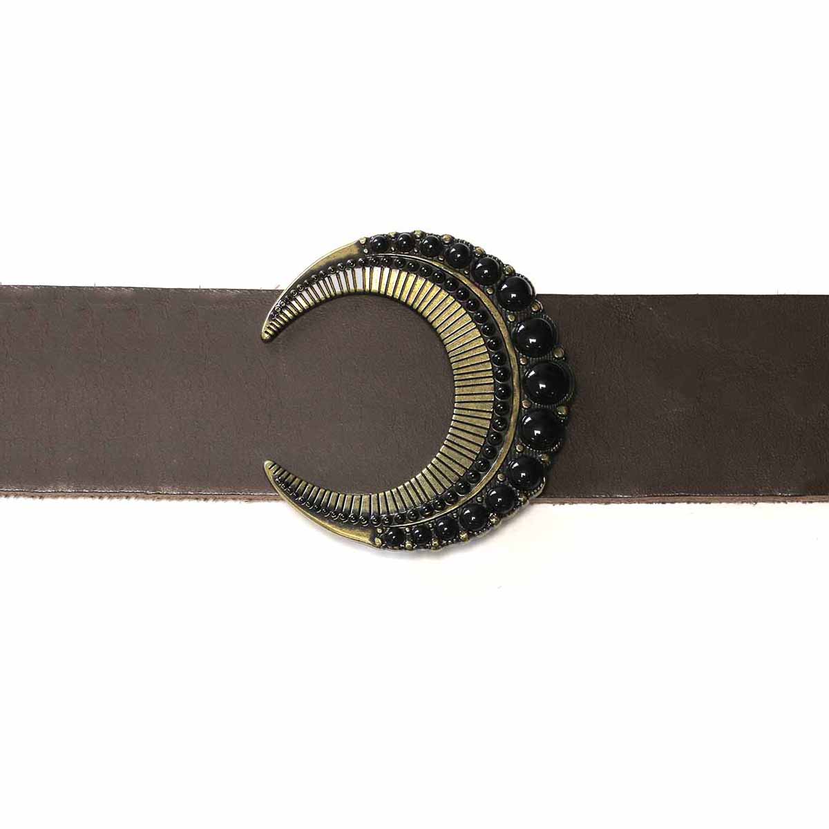 Boucle pour ceinture en cuir - Demi lune avec imitation pierres noires