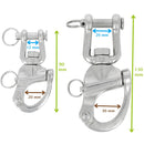 Mousqueton d'attelage double goupille de sécurité - Dimensions