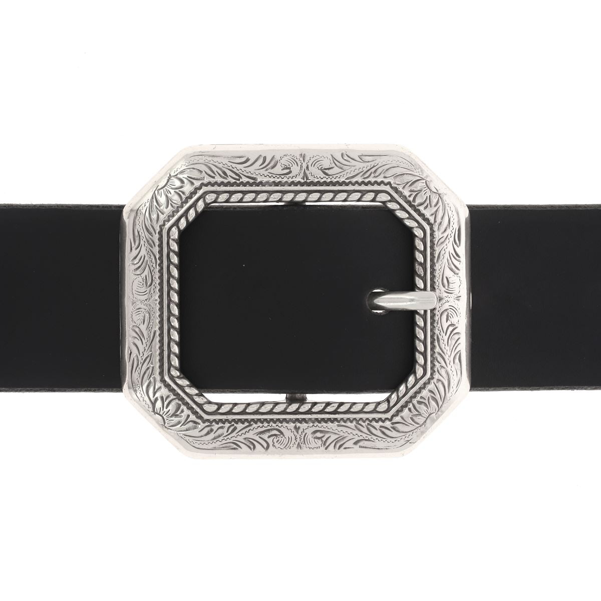 Boucle double avec lanière en cuir de 4 cm - Motifs floraux