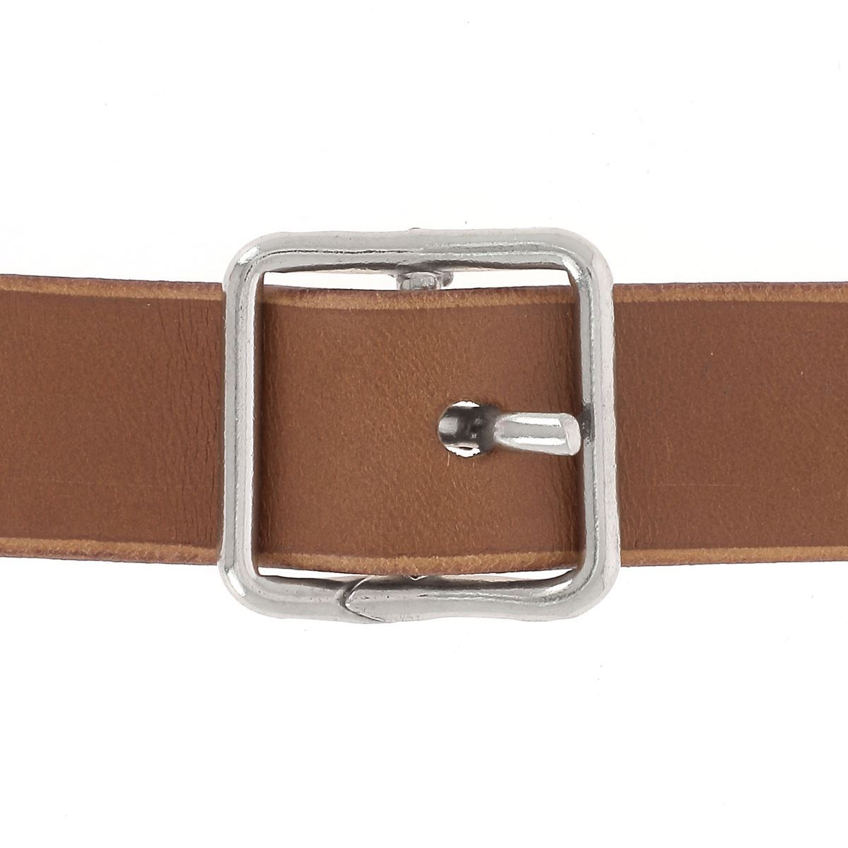 Boucle carrée soudée en acier - NICKELÉ - Avec lanière en cuir de 20mm