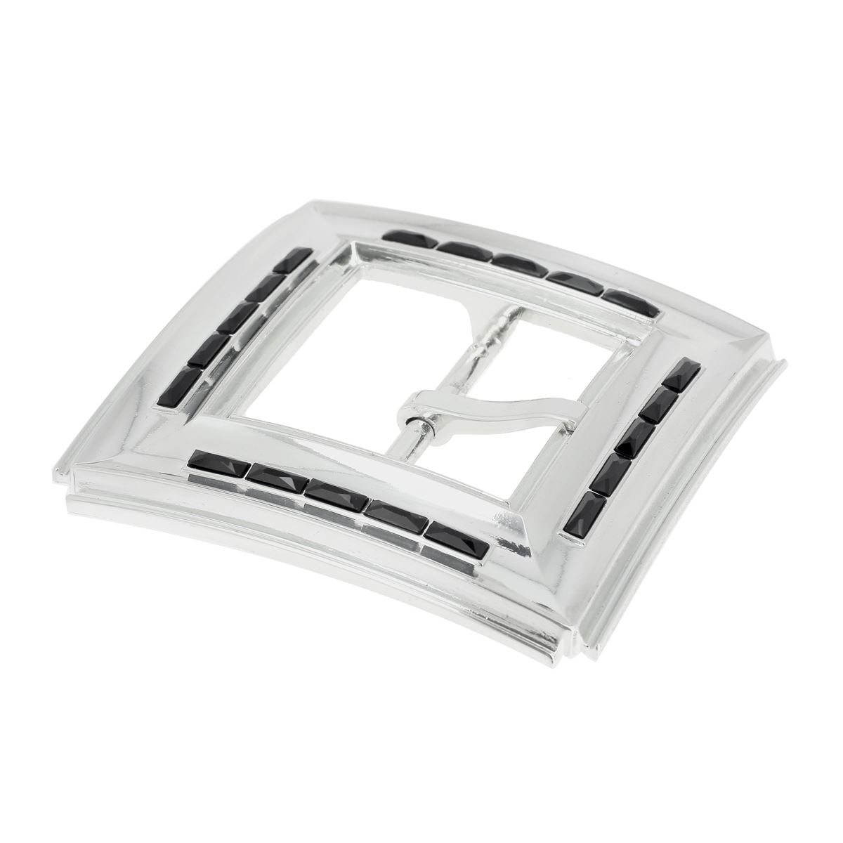 Boucle de ceinture JOE pour lanière en cuir de 4 cm - Nickelé avec fausses pierres noires