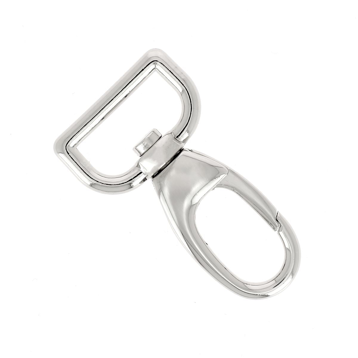 Mousqueton tournant - Nickelé - Bélière plate - Pour lanière de 25mm