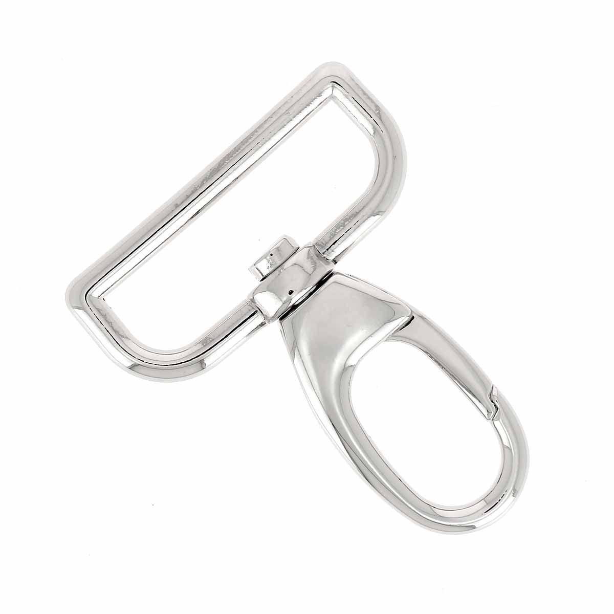 Mousqueton tournant - Nickelé - Bélière plate - Pour lanière de 40mm