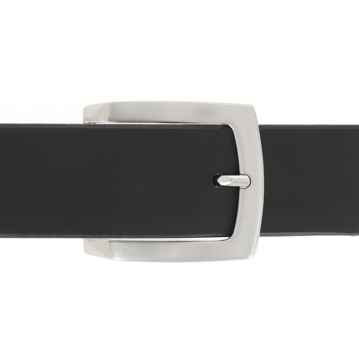 Ceinture en cuir noir 40 mm avec boucle nickelé satiné