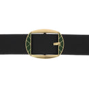 Ceinture en cuir femme avec boucle effet géométrique - Laiton satiné et vert