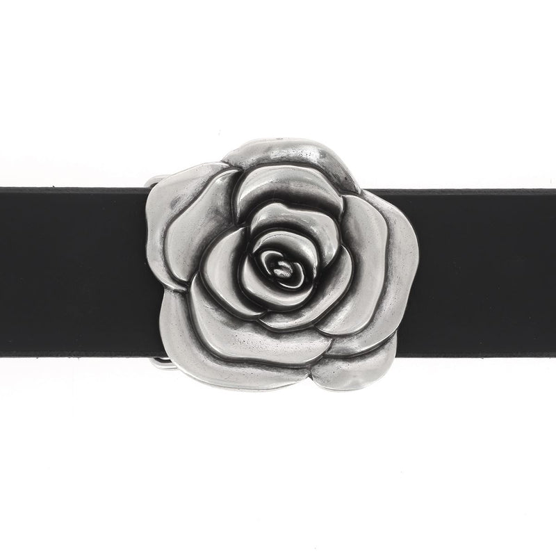 ceinture en cuir DIY avec boucle en forme de rose - Finition argent vieilli