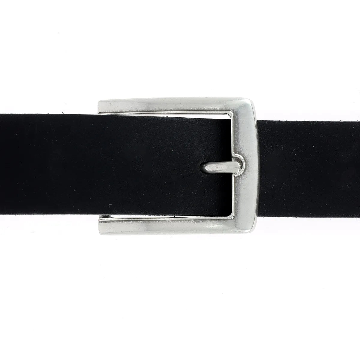Ceinture en cuir noir avec boucle argent vieilli